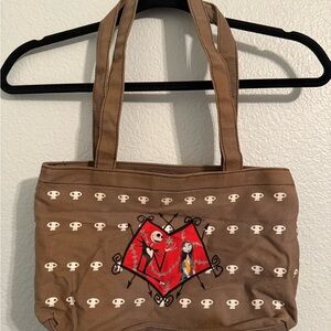 Brown Tote Bag with Red Heart Design